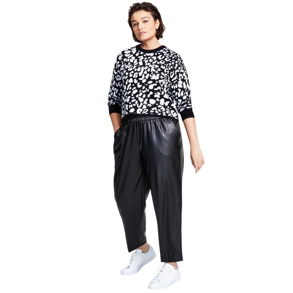 413. Bar III Women's Cheetah Jacquard Sweater Leopard Print Lux XS